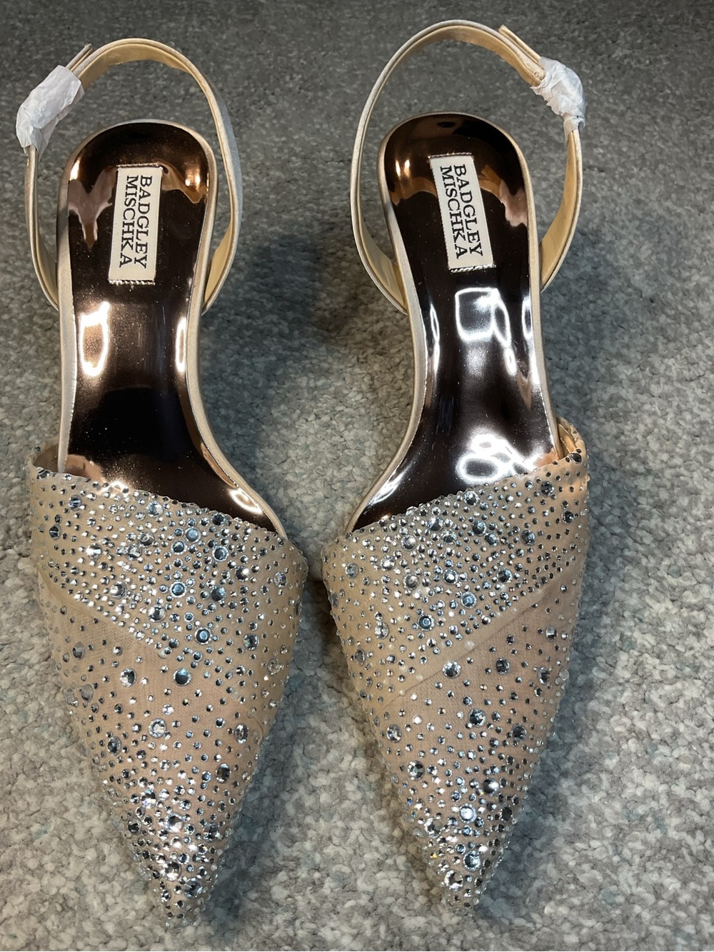 Badgley Mischka Brenna Embellished Slingback Pumps Nude Satin - Size 8.5 NIB - Picture 2 of 16
